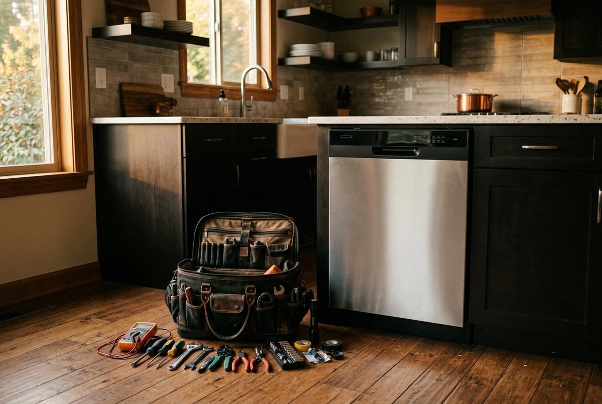 Appliance repair technician at work